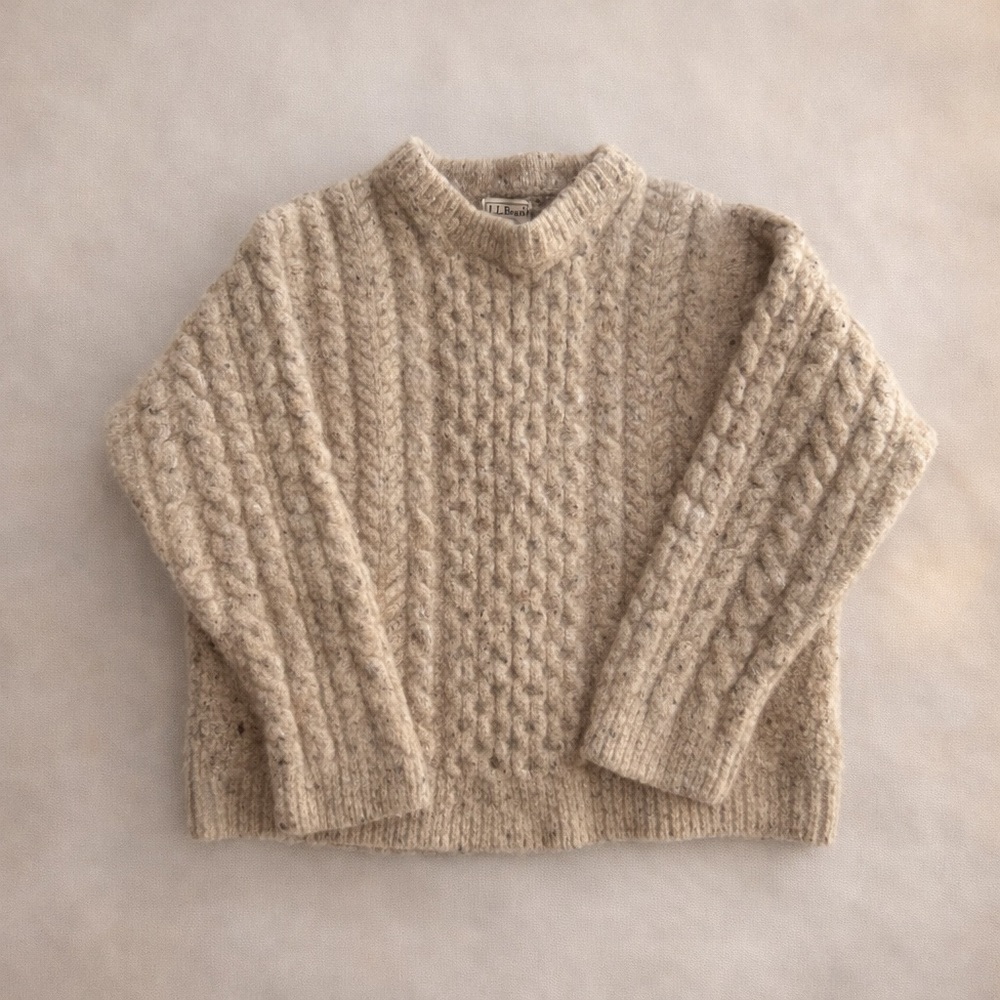 L.L.Bean Irish Wool Cable Knit Sweater Kids L Fits XS Petite woman Fisherman